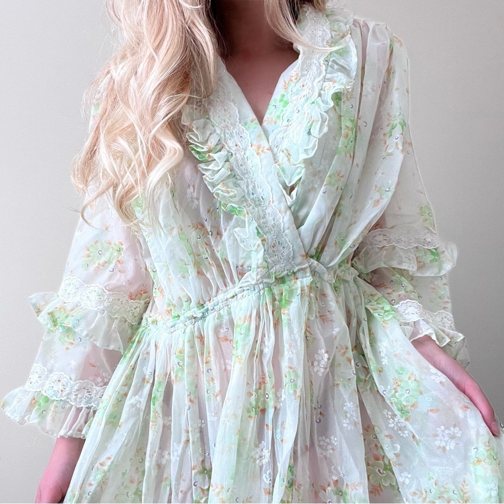 Vintage Floral and Lace Sheer Gown